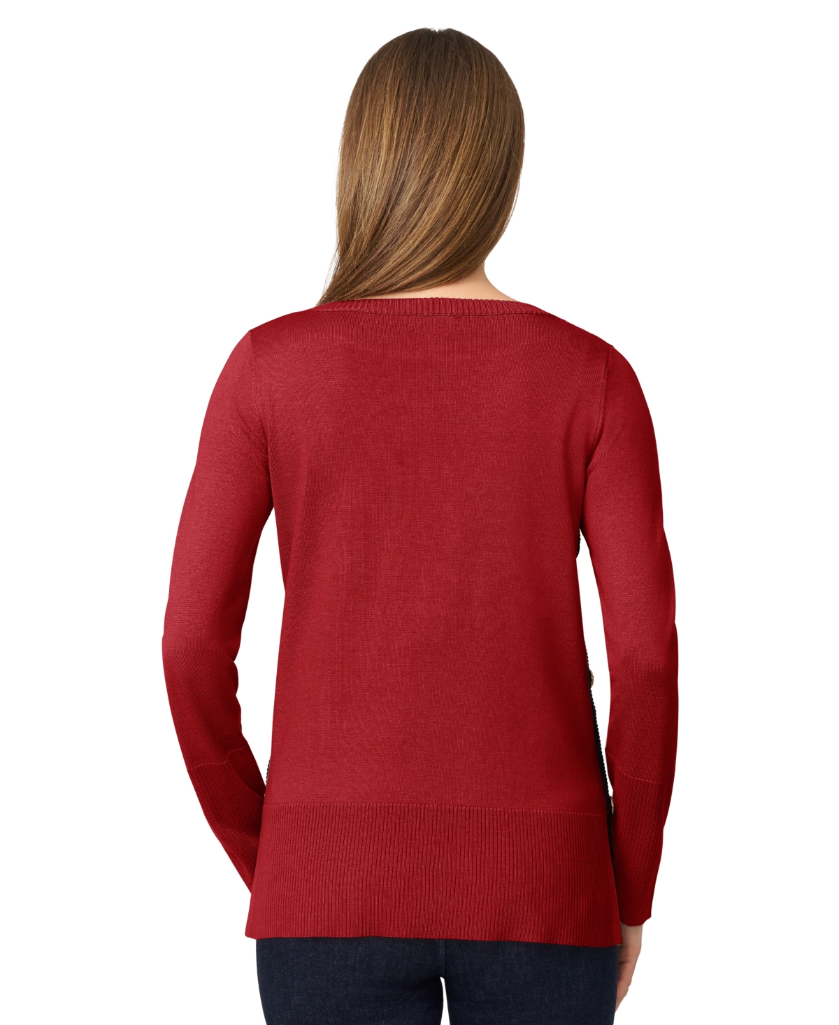 Melissa Paige Women's Contrast-trim Side-button Tunic Sweater In Red