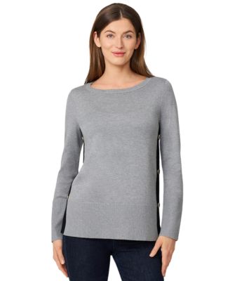 Women's Contrast-Trim Side-Button Tunic Sweater