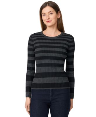 Women's Striped Ribbed Crewneck Sweater