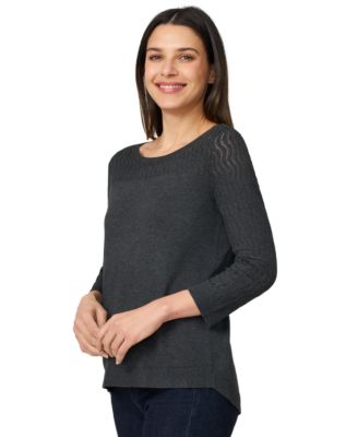 Women's Crewneck Pointelle 3/4-Sleeve Lightweight Sweater