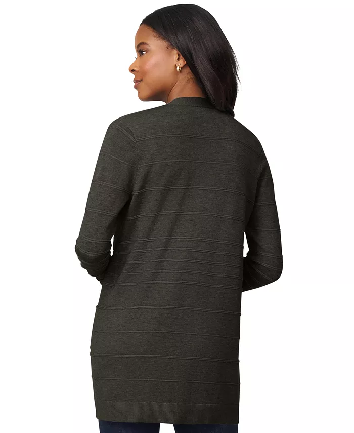 Women's Ribbed Open-Front Long Cardigan - thumbnail 2