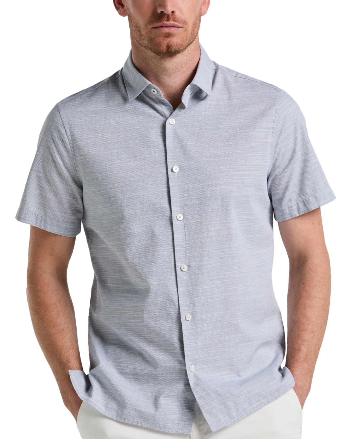 Men's Cotton Dobby Short Sleeve Button-Front Shirt - Blue Wing Teal