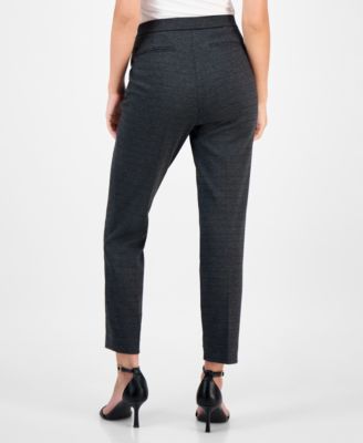 Petite Mid-Rise Pull-On Herringbone Straight-Leg Ankle Pants 