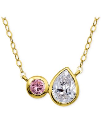 Black & White Cubic Zirconia Round & Pear Two Stone Pendant Necklace, 16" + 2" extender