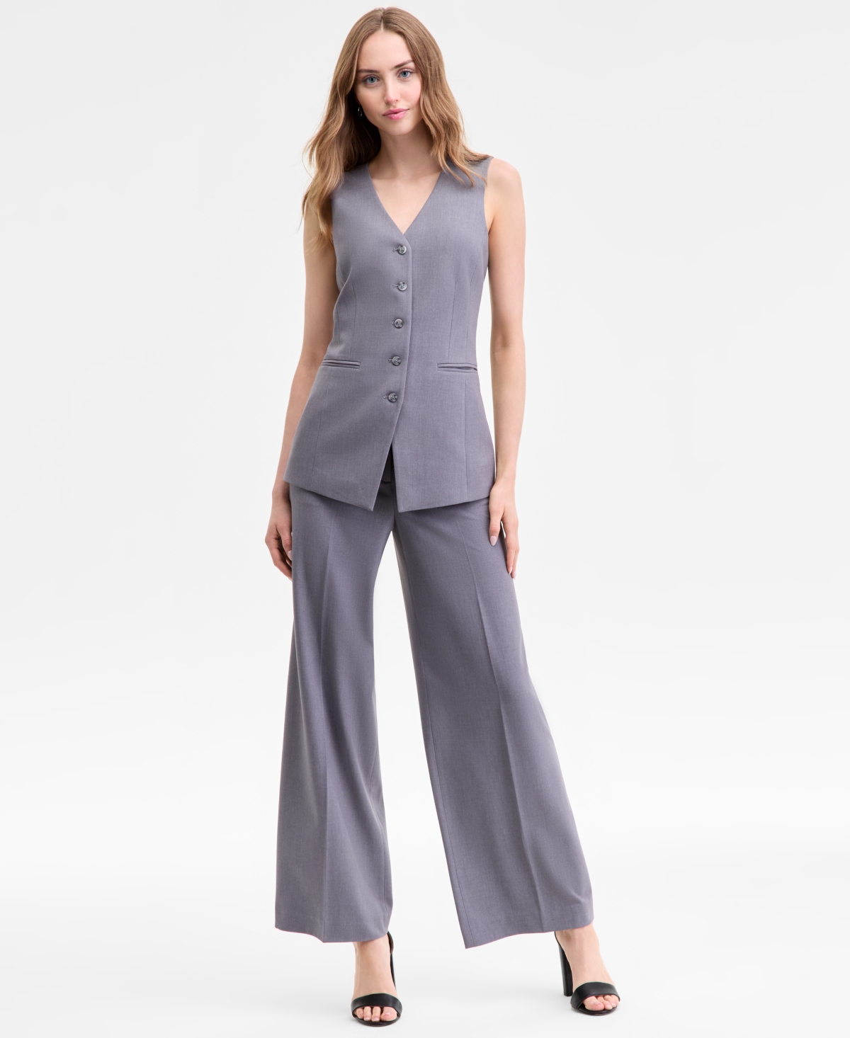 Tahari Asl Long-line Vest, Regular & Petite In Gray