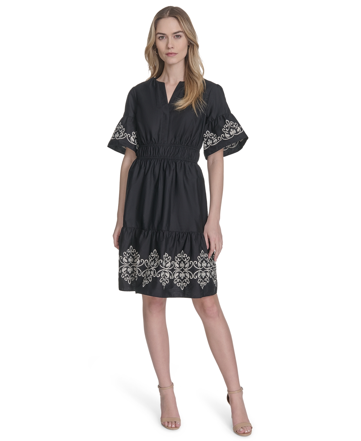 Vince Camuto Women's Cotton Embroidered Fit & Flare Dress In Blue
