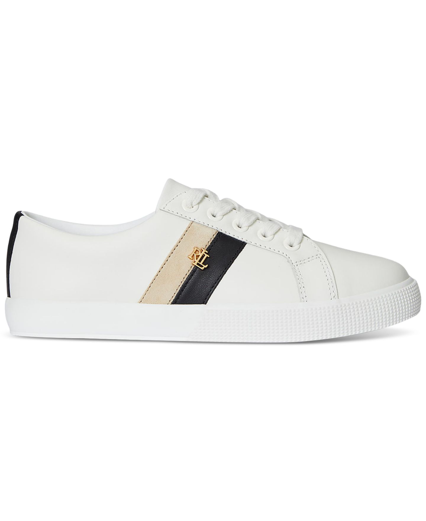 Женские кроссовки Lauren Ralph Lauren Janson II Color-Blocked Flat, цвет: Снежный белый / Чёрный — фото 2