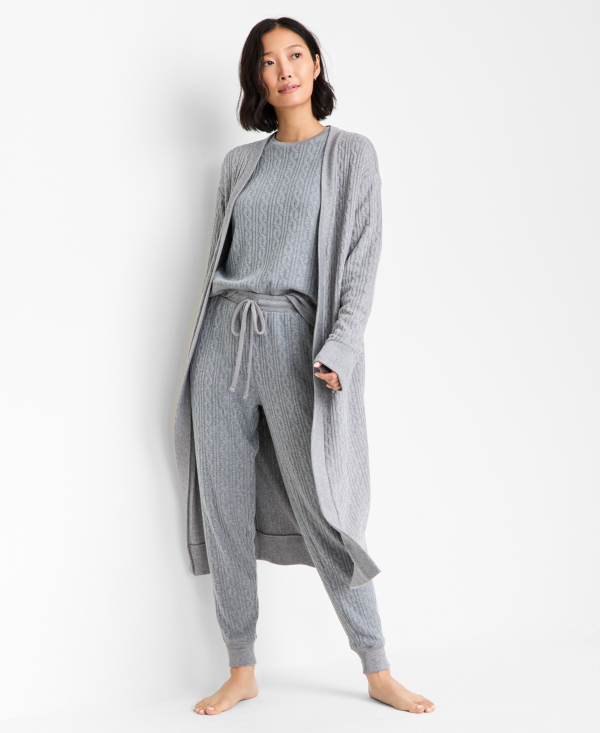 State Of Day Women's Cable-knit Duster Robe, Macy's Exclusive In Gray