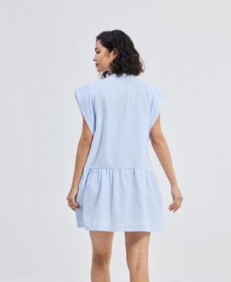 Women's Oversized V neck Short Dress with Frayed Sleeves