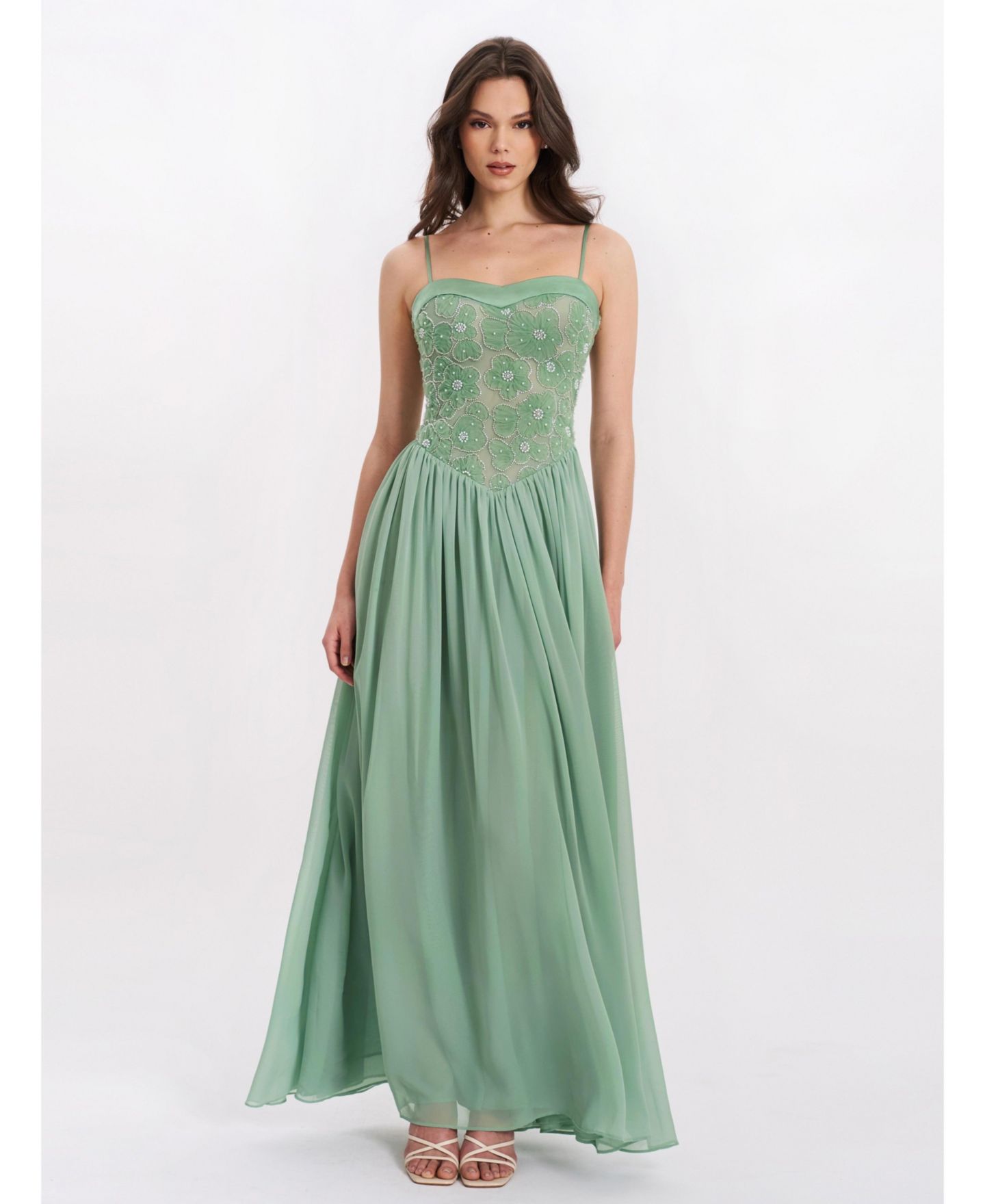 Женское платье Miss Circle Ucille Sage Green Embroidered Chiffon Maxi, цвет: Зелёный — фото 4