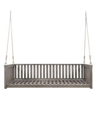 Patio Minimalist Twin Size Garden Swing Bed,Wood Porch Swing with Ropes