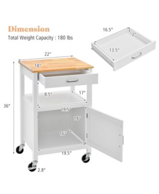 Rolling Kitchen Island Cart with Drawer and Side Hooks