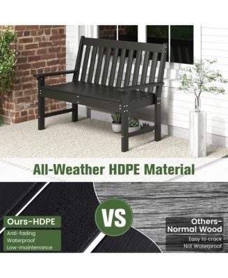 Garden Bench All-Weather HDPE 2-Person Outdoor Bench for Front Porch Backyard