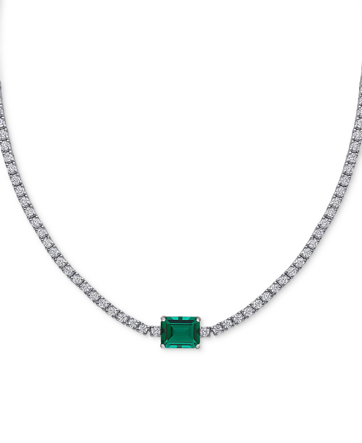 Lab-Created Gemstone (3 ct. t.w.) & Lab-Created White Sapphire (12-7/8 ct. t.w.) 17" Collar Necklace in Sterling Silver - Emerald