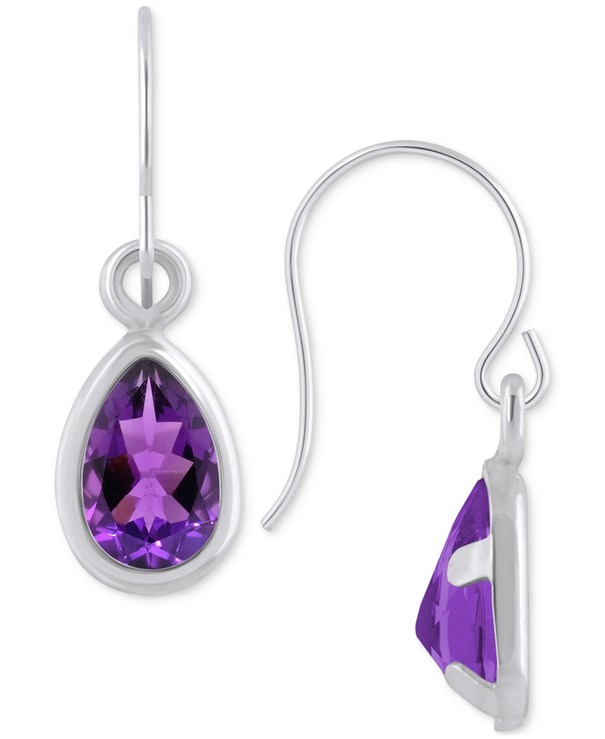 Macy's Amethyst Pear Bezel Drop Earrings (3/4 Ct. T.w) In 10k Gold (also In Additional Gemstones) In Multi