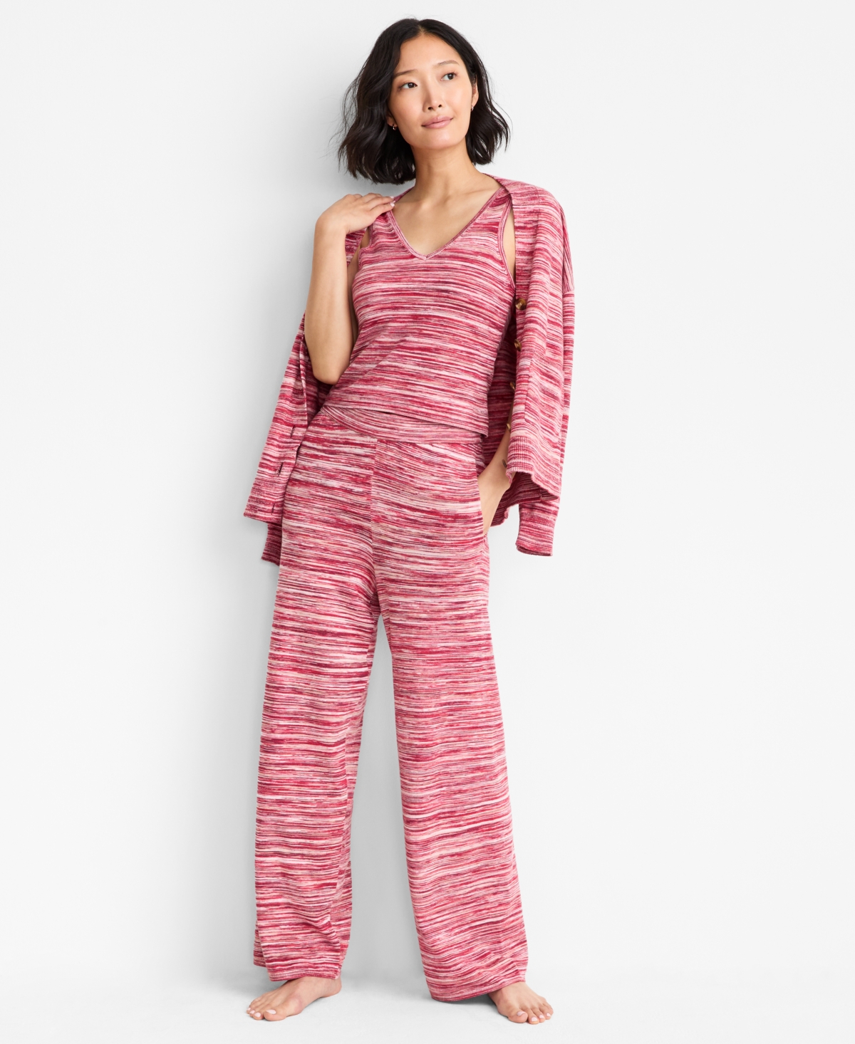 State Of Day Women's Multicolored Rib-knit Cardigan, Macy's Exclusive In Red