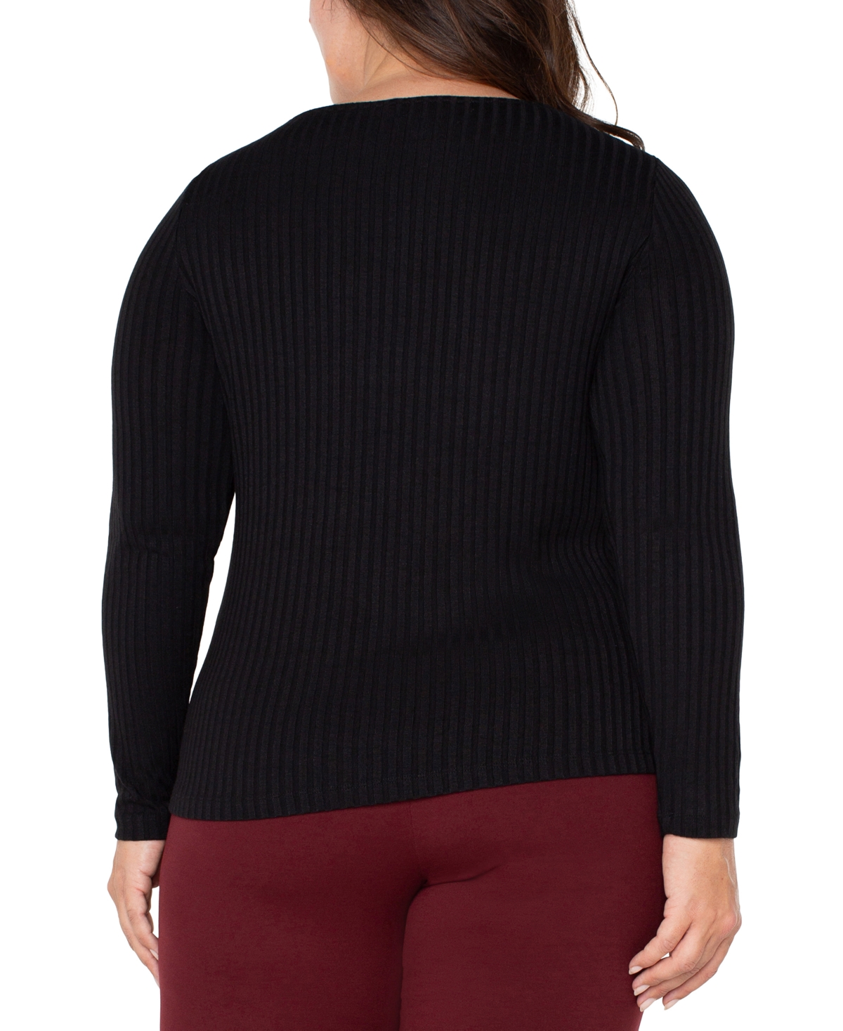 Liverpool Los Angeles Trendy Plus Size Ribbed Boatneck Top In Black