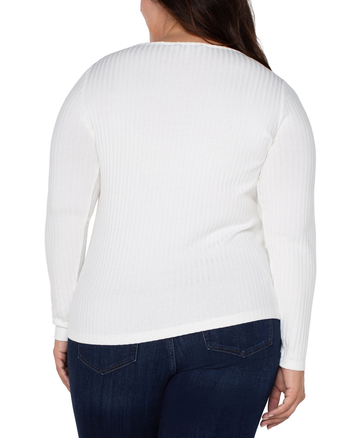 Liverpool Los Angeles Trendy Plus Size Ribbed Boatneck Top In White