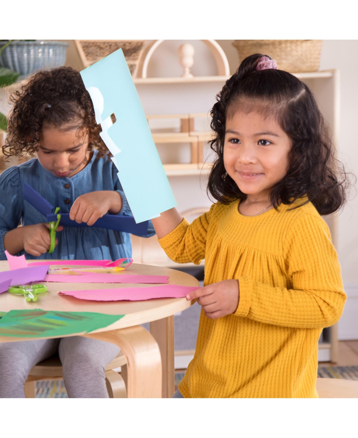 Guidecraft Kids' Nordic Table and Chairs Set - Natural: Wooden Round Classroom Playroom Toddler Activity with 4 Stools