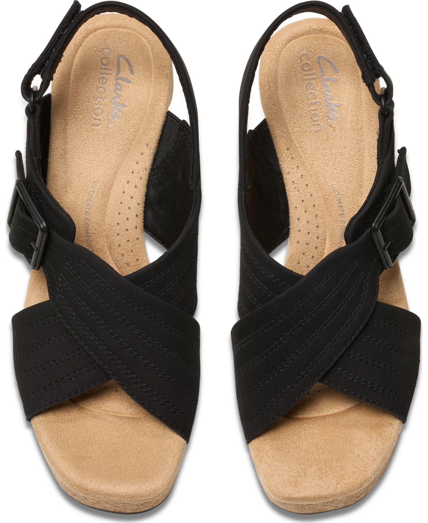 Женские сандалии Clarks Collection Nerisa West Buckle Wedge, цвет: Чёрный нубуковый — фото 7