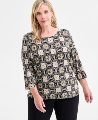 JM Collection - Plus Size Marianna Medallion Jacquard Top, Macy's Exclusive