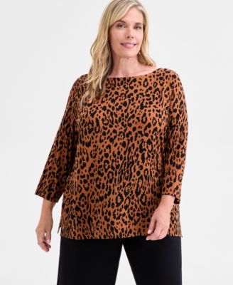 JM Collection - Plus Size Printed 3/4-Sleeve Top, Macy's Exclusive