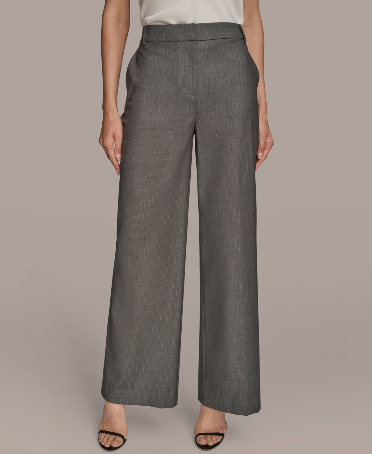 Women's Flat-Front Pinstriped Pants - Grey/ Silver