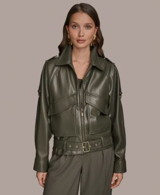 Donna Karan New York - Women's Faux-Leather Zip-Front Belted Jacket