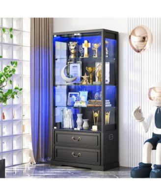 66" Glass Door Display Cabinet with Motion Sensor LED Light