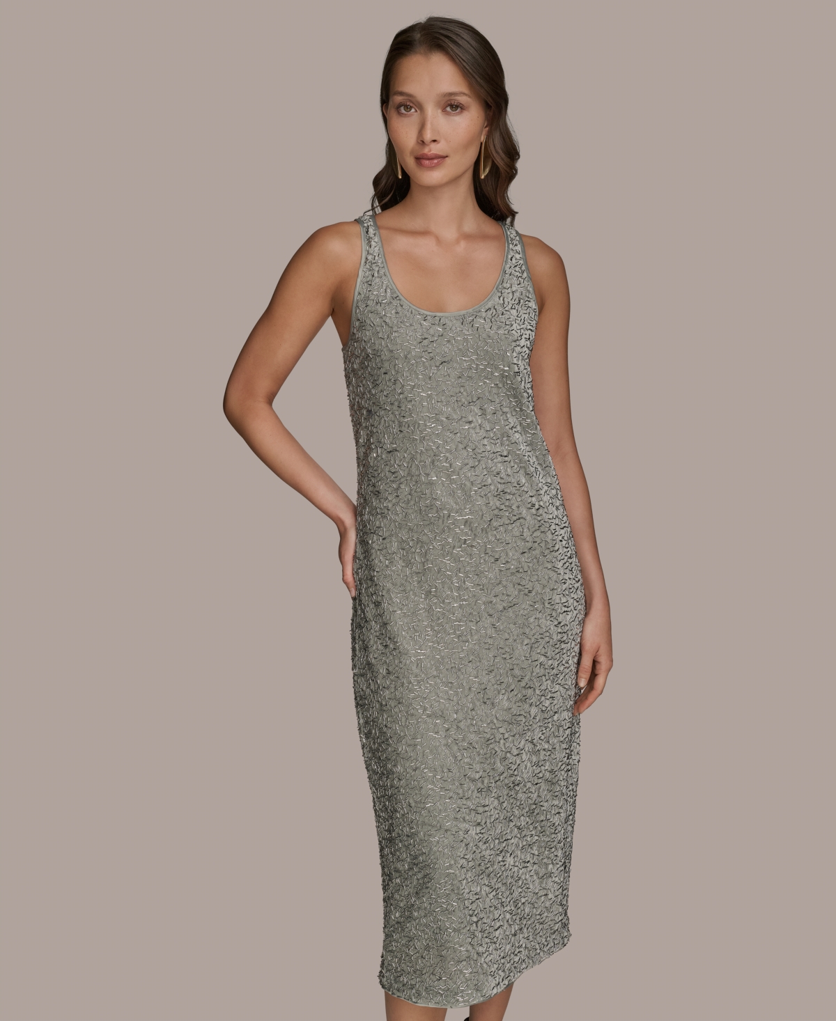 Donna Karan Women's Sleeveless Beaded Velvet Dress