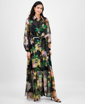 julia jordan - Women's Floral Chiffon Maxi Shirtdress