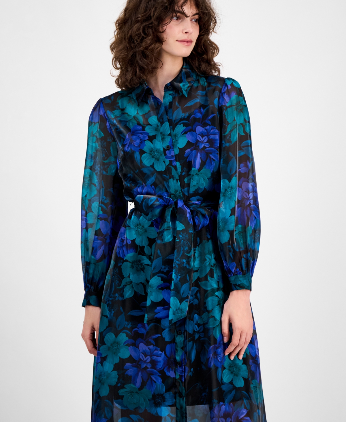 julia jordan Women's Floral-Print Maxi Shirtdress