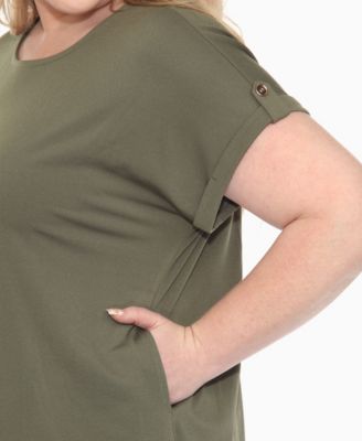 Plus Size Folded Short Sleeve Solid Top