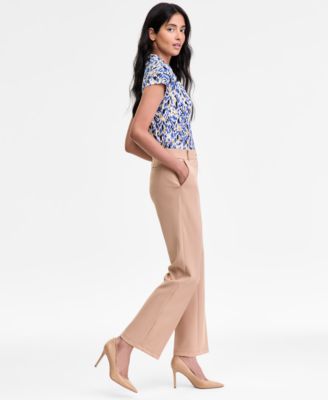 Women's Mid-Rise Faux-Fly Straight Pants, Regular & Petite