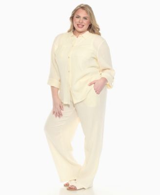Plus Size Long Sleeve Button Down Cotton Gauze Set