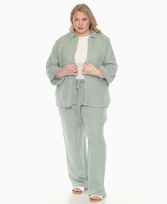 Plus Size Long Sleeve Button Down Cotton Gauze Set