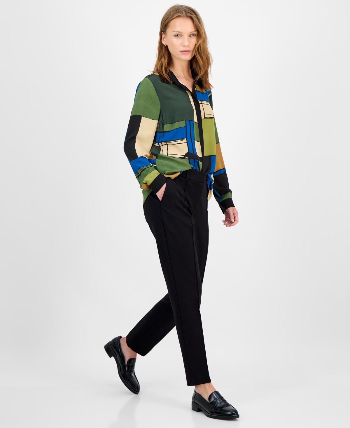 T Tahari Women's Printed Button-front Blouse In Multi