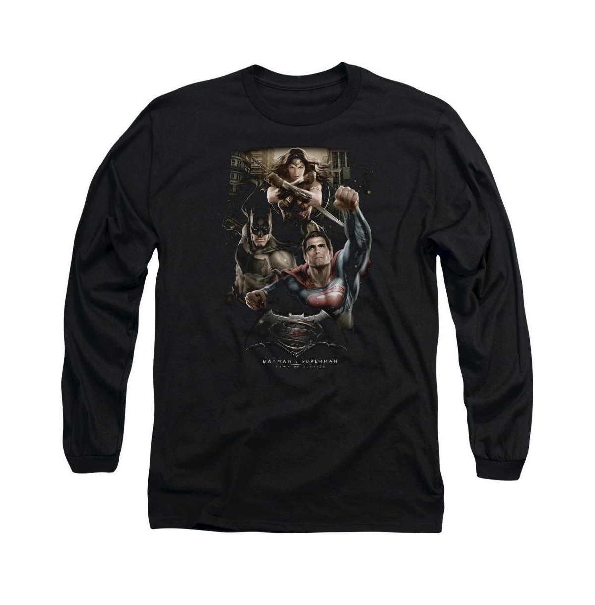 Men's Three In Action Long Sleeve Adult Tee / T-Shirt - Black