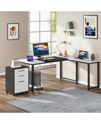 62.99" L-Shaped Computer Desk with Mobile File Cabinet, Large Executive Office Desk with 3-Drawer Vertical Filing Cabinet, Business Furniture Sets for Home Office