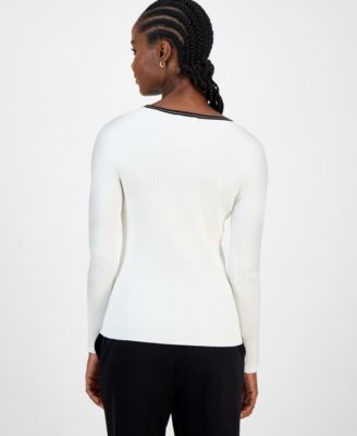 Women's Contrast-Trim Knit Top