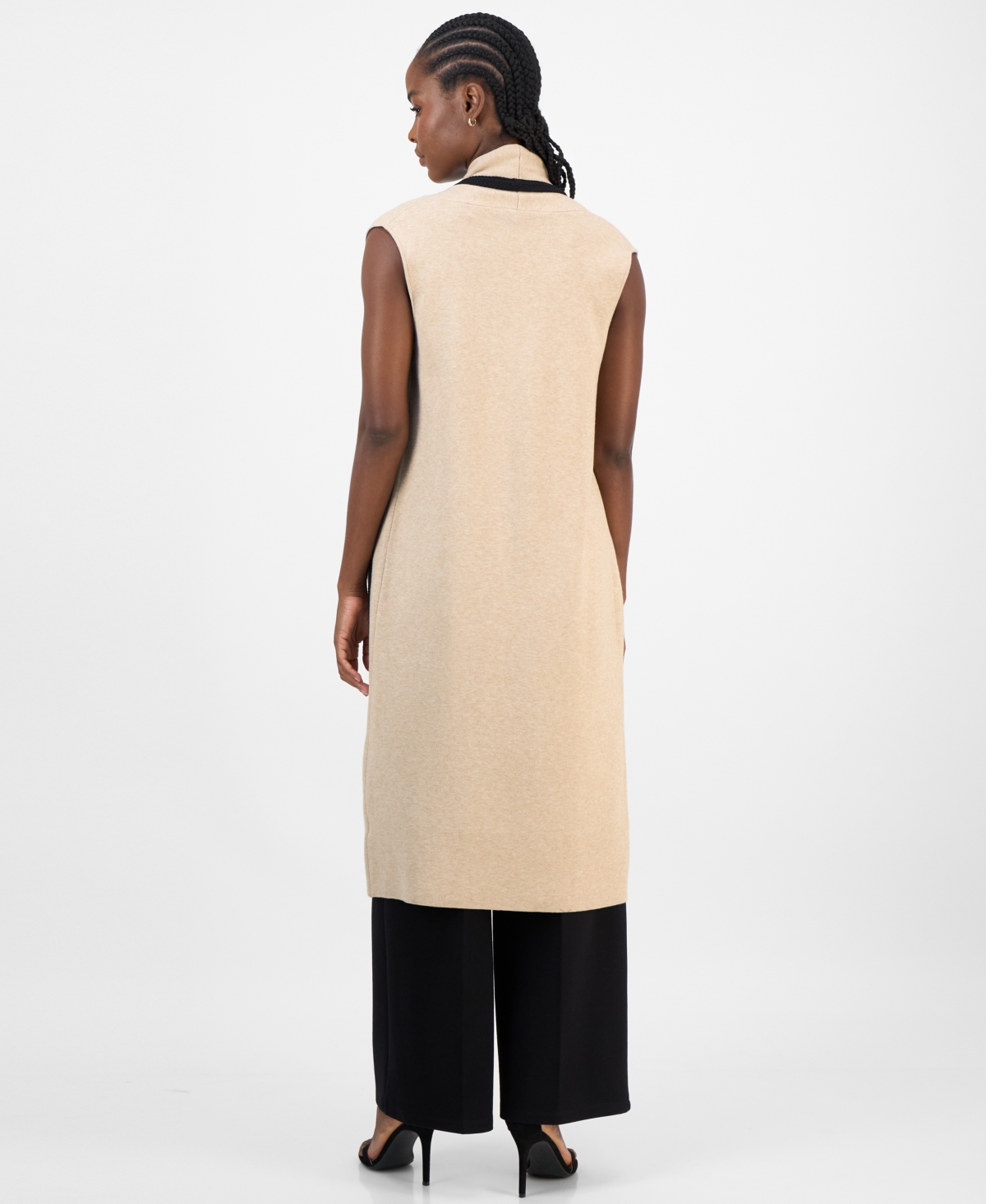 T Tahari Contrast Trim Long Cardigan In Brown