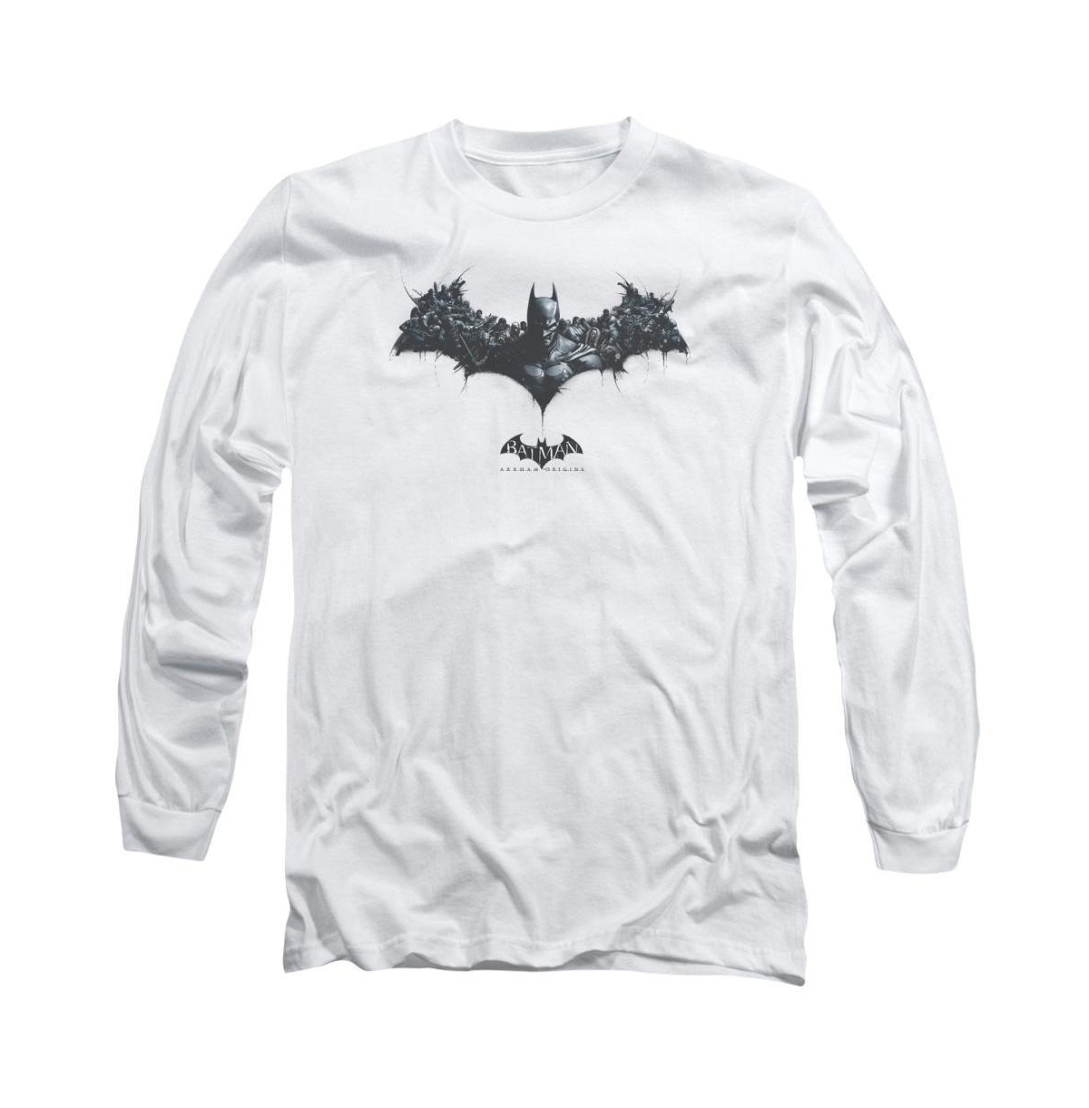 Big & Tall Arkham Origins Bat Of Enemies Long Sleeve Adult Tee / T-Shirt - White