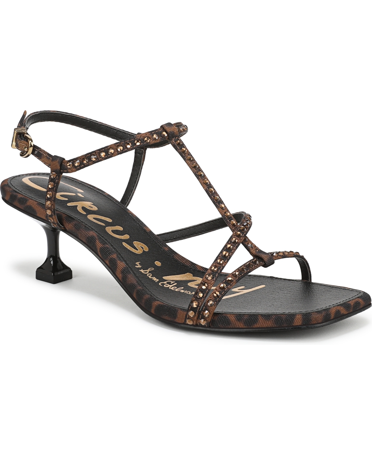 Women's Jaida Glitz Strappy Kitten Dress Sandals - Black Natural Plaid Houndstooth Multi