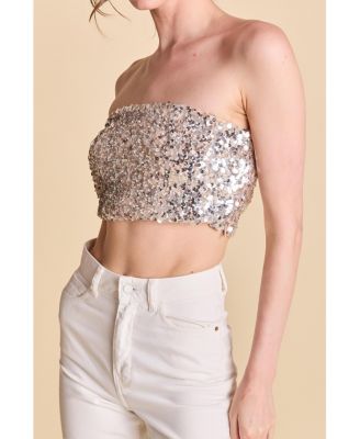Women's Beaded Sequins Strapless Top