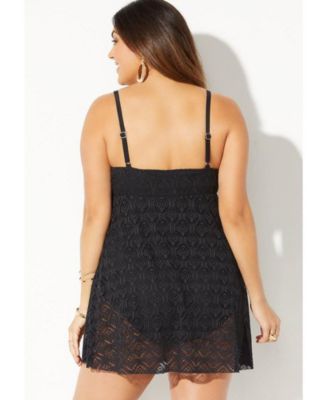 Women's Crochet Side Slit V-Neck Swimdress
