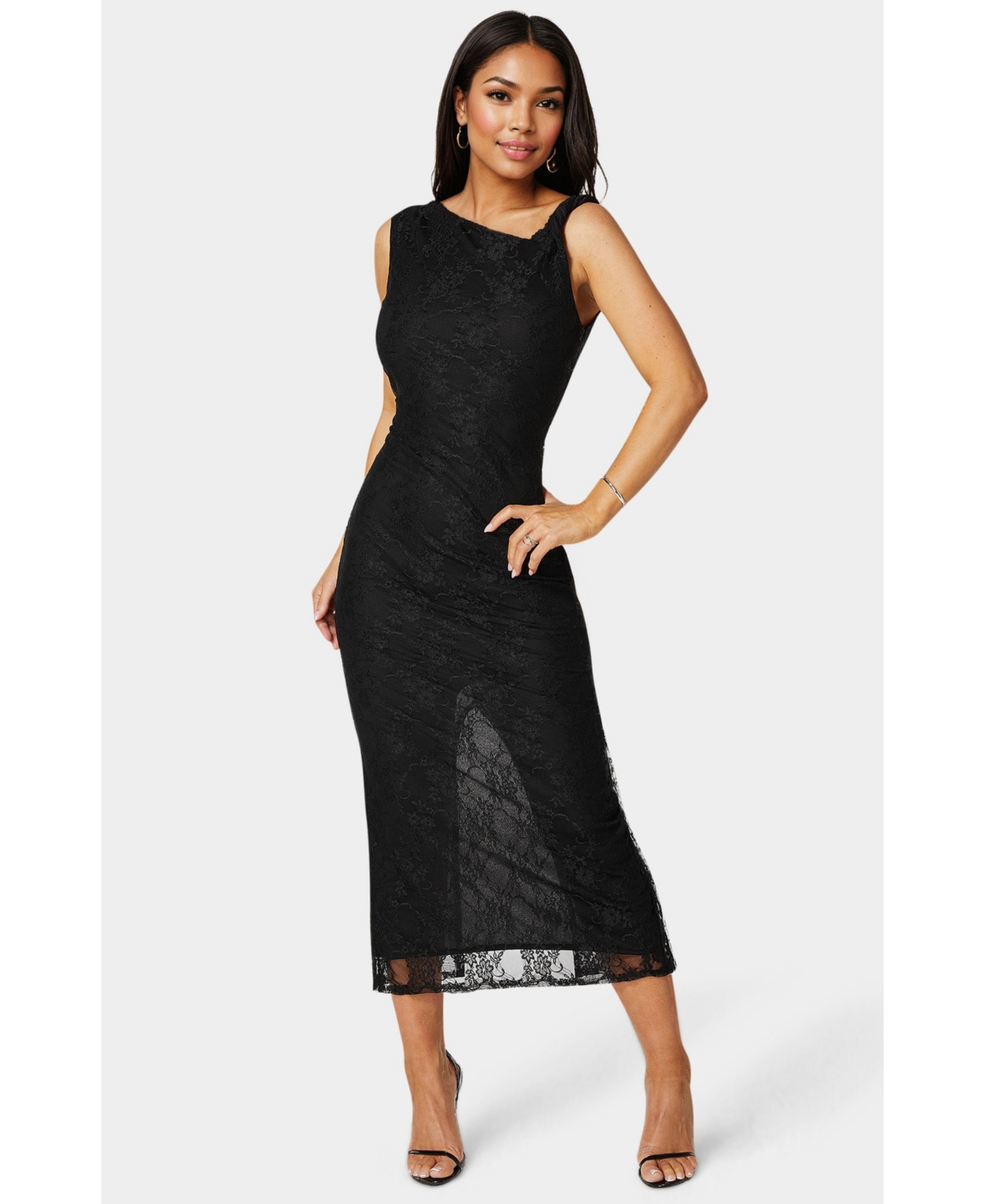Women's Twist Sleeve Lace Midi Dress - Butter