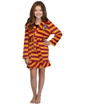 Big Girls Hogwarts Houses Striped Ruffle Fleece Hooded Bathrobe