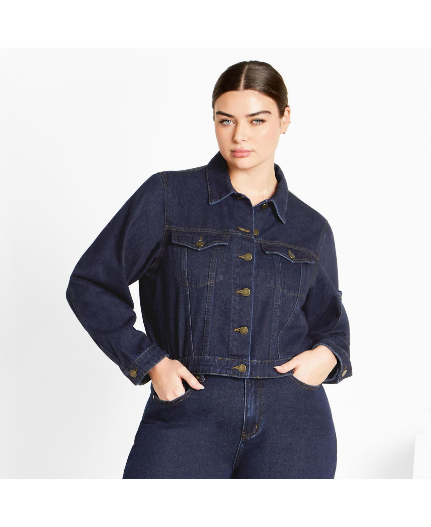 Женская куртка CITY CHIC Plus Size Denim Jojo, цвет: Тёмный джинсовый — фото 1