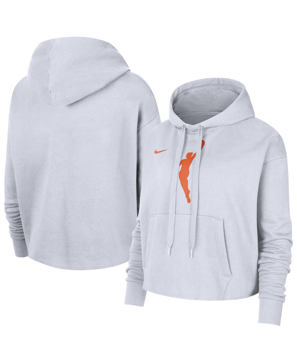 Women's White Wnba Logo Woman Team 13 Cropped Pullover Hoodie - White