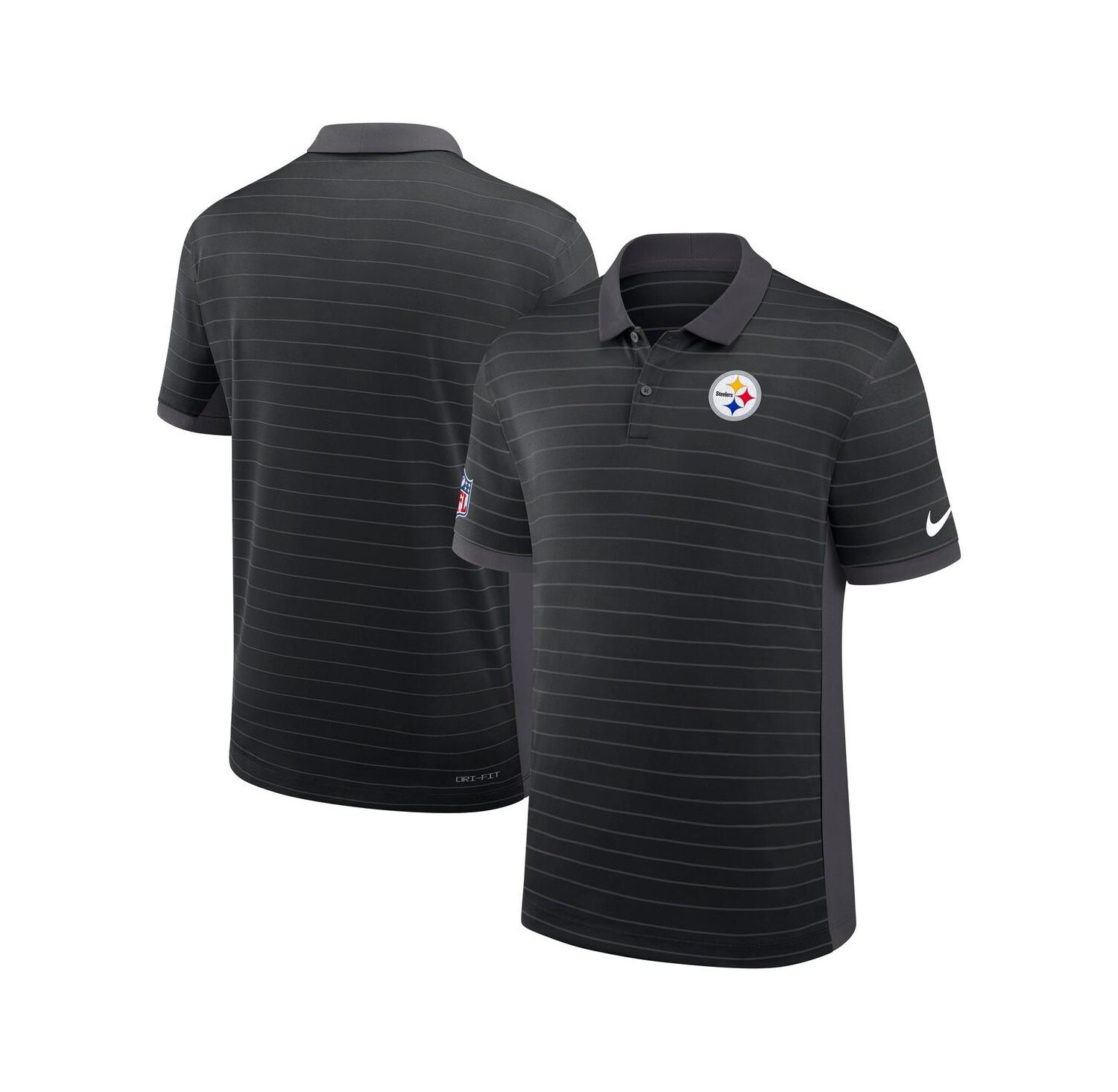 Men's Black Pittsburgh Steelers Sideline Victory Stripe Performance Polo Shirt